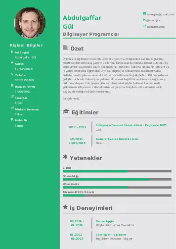 Bilgisayar Programcısı CV Örnekleri cv indir